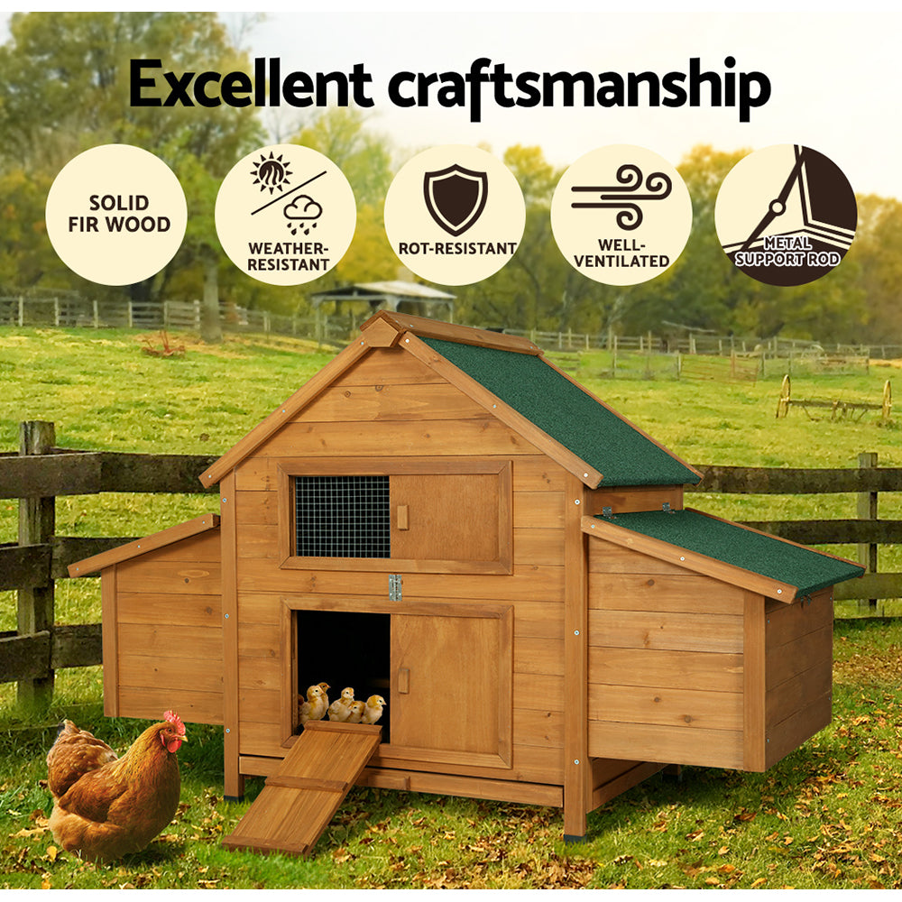 Small Animal Habitats & Cages: i.Pet Chicken Coop Rabbit Hutch 150cm x 68cm x 96cm Large Chicken Coop House Run Cage Wooden
