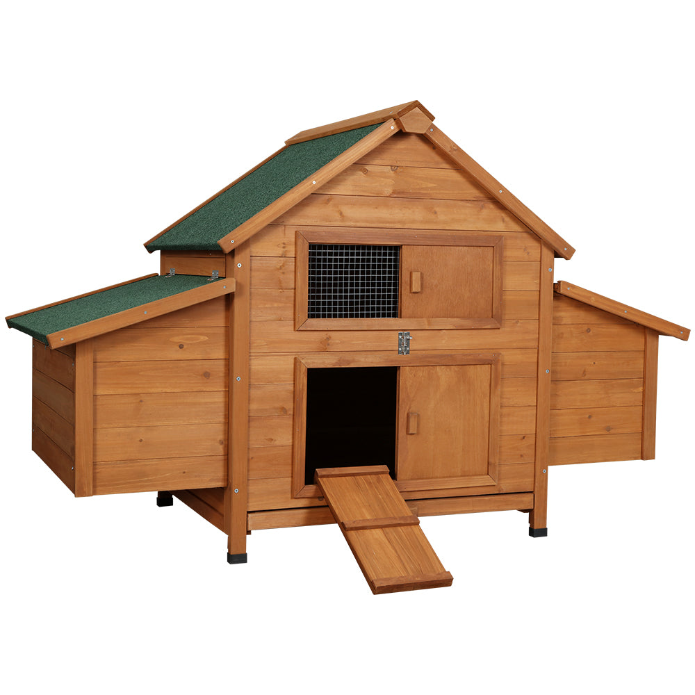 Small Animal Habitats & Cages: i.Pet Chicken Coop Rabbit Hutch 150cm x 68cm x 96cm Large Chicken Coop House Run Cage Wooden