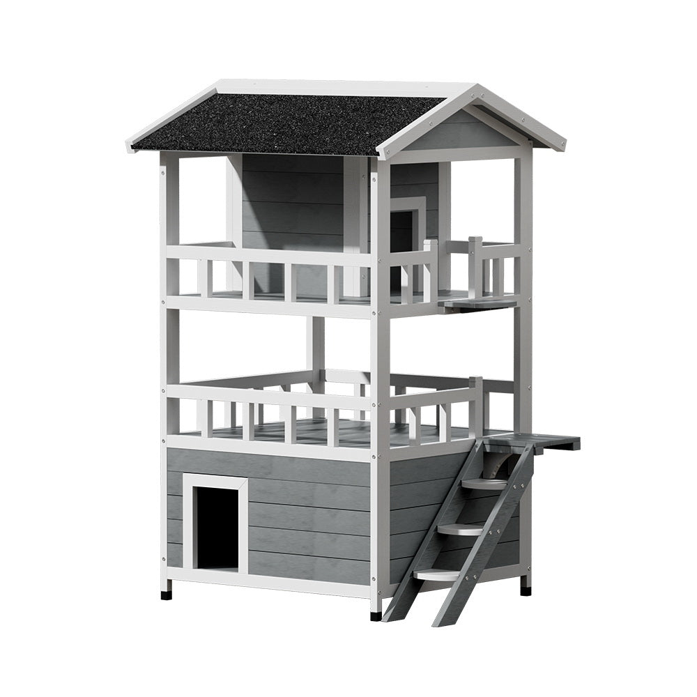 Small Animal Habitats & Cages: i.Pet Outdoor Cat House Shelter 72cm x 72cm x 127cm Rabbit Hutch Wooden Condo Small Outdoor Cat House
