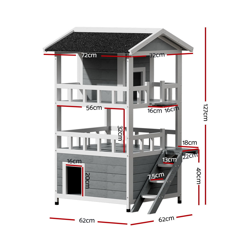 Small Animal Habitats & Cages: i.Pet Outdoor Cat House Shelter 72cm x 72cm x 127cm Rabbit Hutch Wooden Condo Small Outdoor Cat House