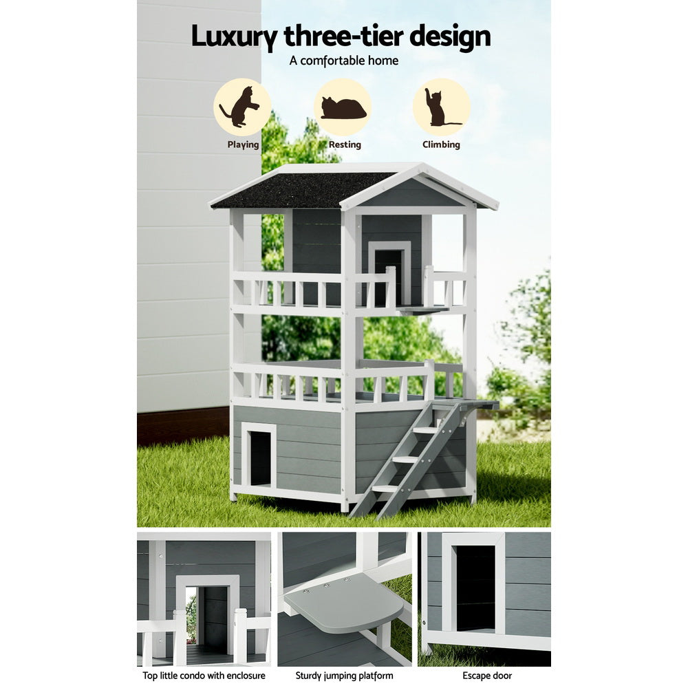 Small Animal Habitats & Cages: i.Pet Outdoor Cat House Shelter 72cm x 72cm x 127cm Rabbit Hutch Wooden Condo Small Outdoor Cat House