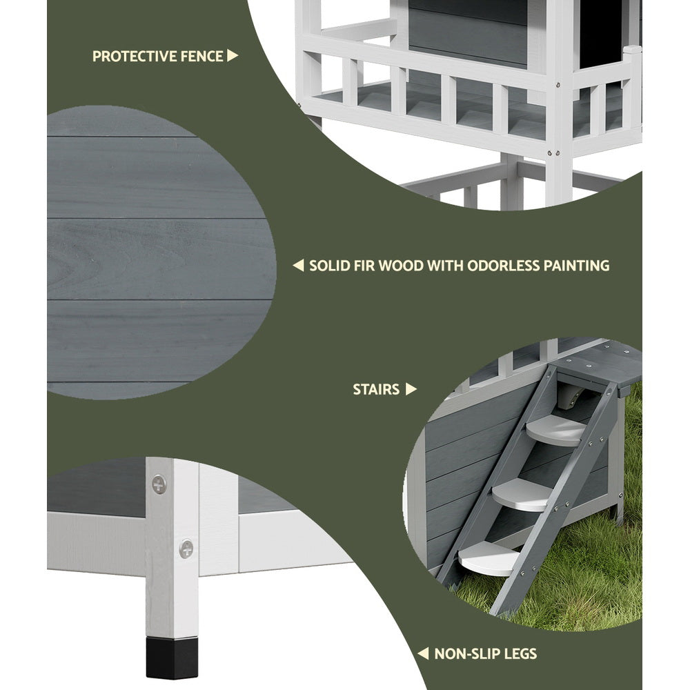 Small Animal Habitats & Cages: i.Pet Outdoor Cat House Shelter 72cm x 72cm x 127cm Rabbit Hutch Wooden Condo Small Outdoor Cat House