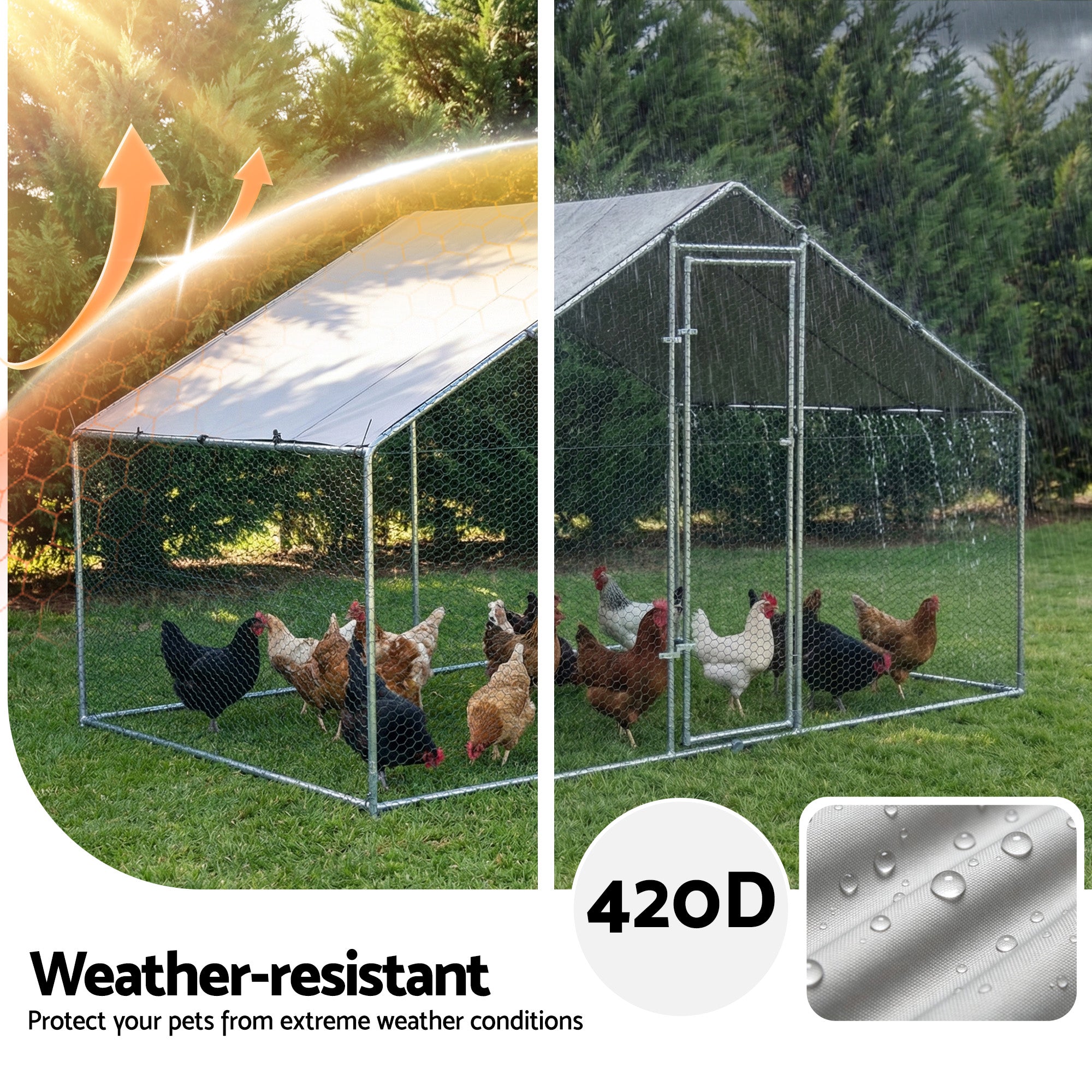 Small Animal Habitats & Cages: i.Pet Chicken Coop Rabbit Hutch Outdoor Run Walk in Hen Cage Ferret House 3x2x2m