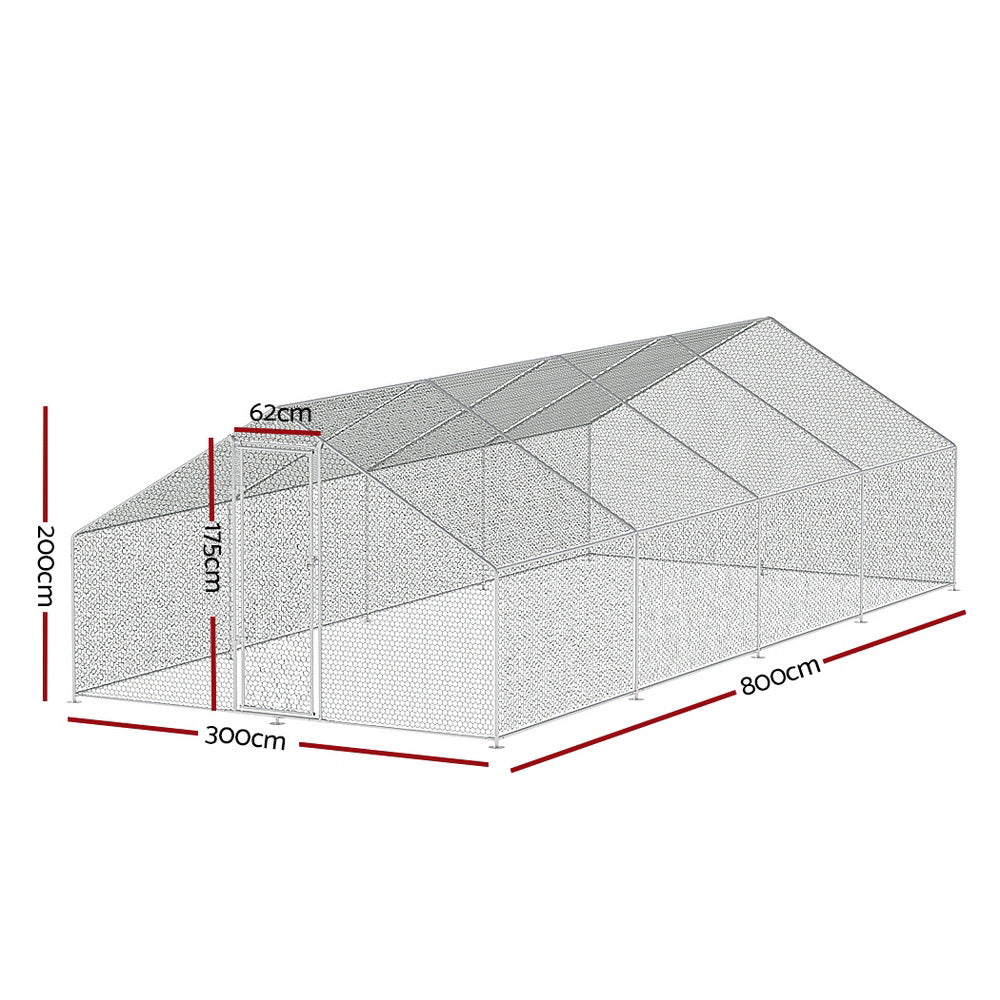 Coop & Hutch Accessories: i.Pet Chicken Coop Cage 3x8x2m Galvanised Steel