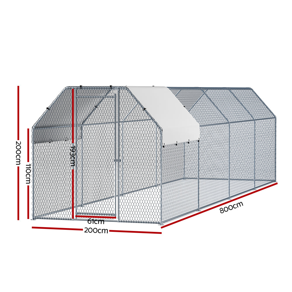 Small Animal Habitats & Cages: i.Pet Chicken Coop Cage Run Rabbit Hutch Large Walk In Hen House Cover 2mx8mx2m