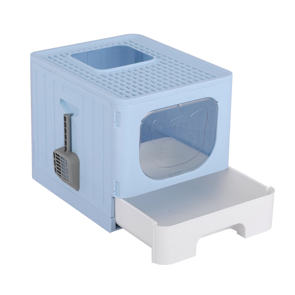 Cat Litter: i.Pet Cat Litter Box Large Tray Kitty Toilet Enclosed Hooded Foldable Cat Litter Box Scoop Blue