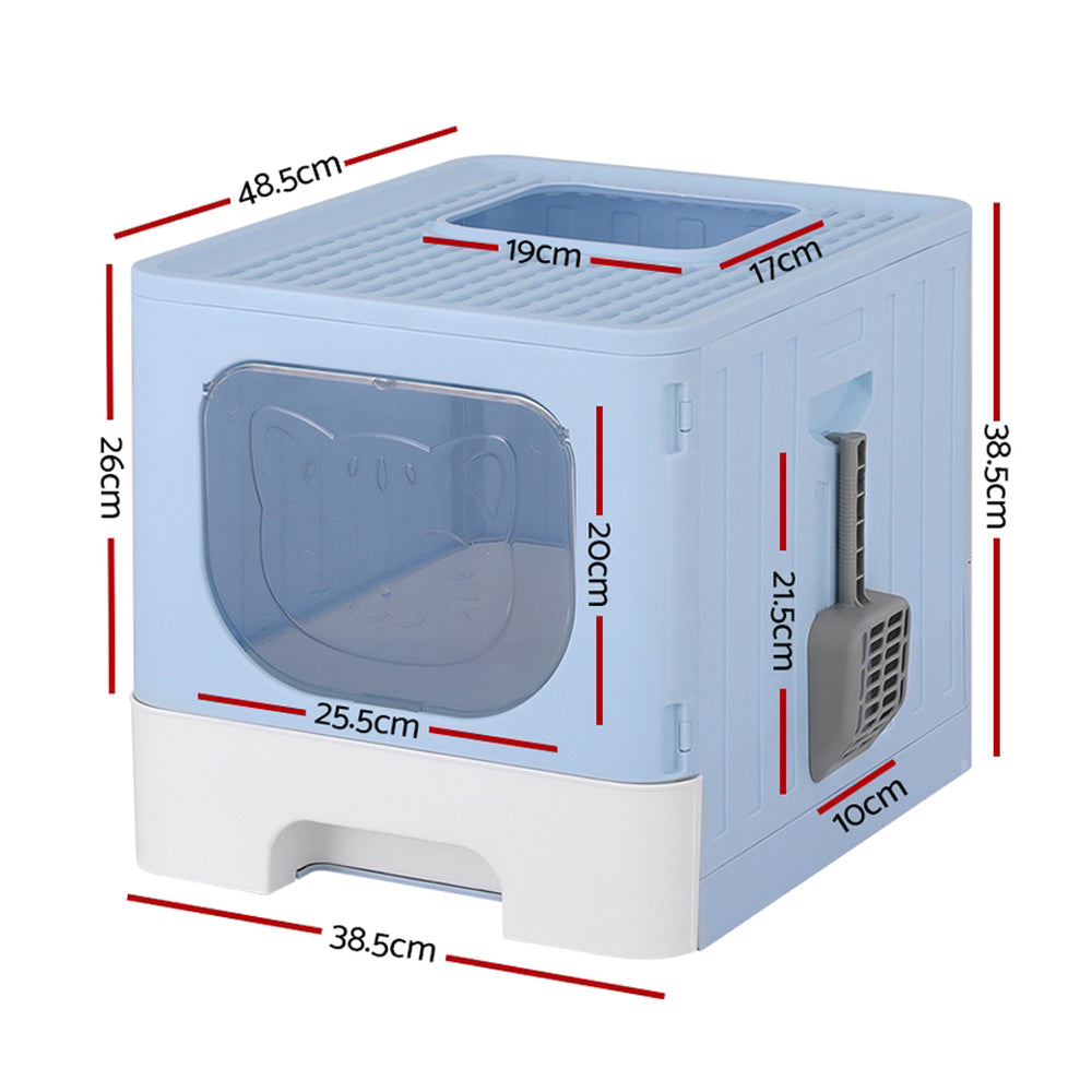 Cat Litter: i.Pet Cat Litter Box Large Tray Kitty Toilet Enclosed Hooded Foldable Cat Litter Box Scoop Blue