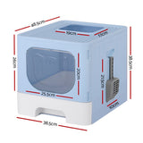 Cat Litter: i.Pet Cat Litter Box Large Tray Kitty Toilet Enclosed Hooded Foldable Cat Litter Box Scoop Blue