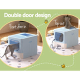 Cat Litter: i.Pet Cat Litter Box Large Tray Kitty Toilet Enclosed Hooded Foldable Cat Litter Box Scoop Blue