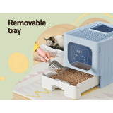 Cat Litter: i.Pet Cat Litter Box Large Tray Kitty Toilet Enclosed Hooded Foldable Cat Litter Box Scoop Blue