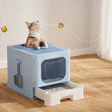 Cat Litter: i.Pet Cat Litter Box Large Tray Kitty Toilet Enclosed Hooded Foldable Cat Litter Box Scoop Blue