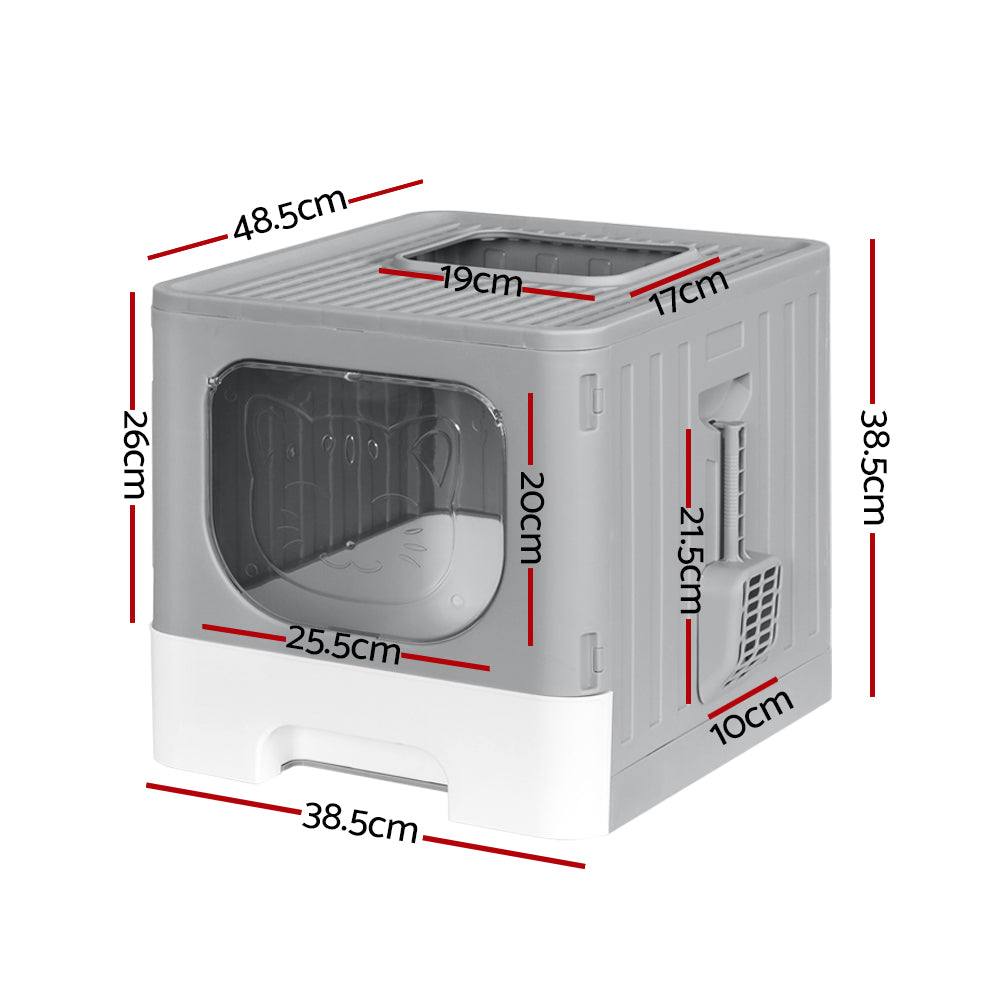 Cat Litter: i.Pet Cat Litter Box Large Tray Kitty Toilet Enclosed Hooded Foldable Cat Litter Box Scoop Grey