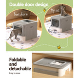 Cat Litter: i.Pet Cat Litter Box Large Tray Kitty Toilet Enclosed Hooded Foldable Cat Litter Box Scoop Grey