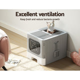 Cat Litter: i.Pet Cat Litter Box Large Tray Kitty Toilet Enclosed Hooded Foldable Cat Litter Box Scoop Grey