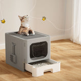 Cat Litter: i.Pet Cat Litter Box Large Tray Kitty Toilet Enclosed Hooded Foldable Cat Litter Box Scoop Grey