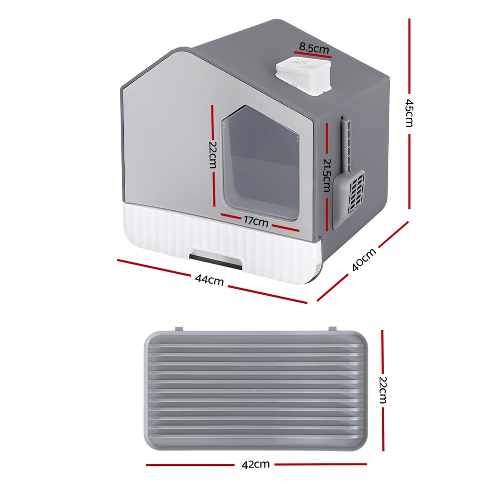Cat Litter: i.Pet Cat Litter Box Large Tray Kitty Toilet Enclosed Cat Litter Box Hooded Scoop Mat Grey
