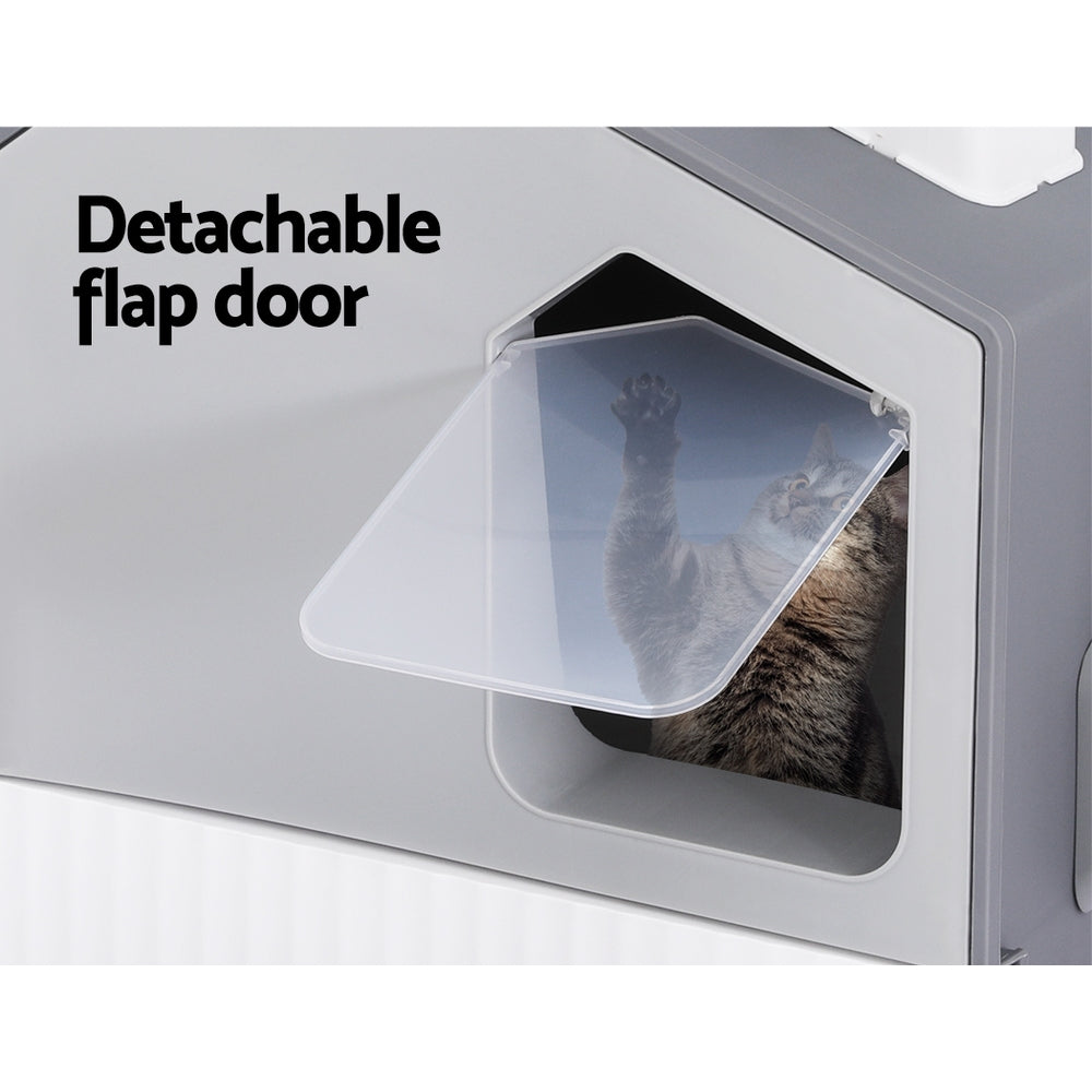 Cat Litter: i.Pet Cat Litter Box Large Tray Kitty Toilet Enclosed Cat Litter Box Hooded Scoop Mat Grey