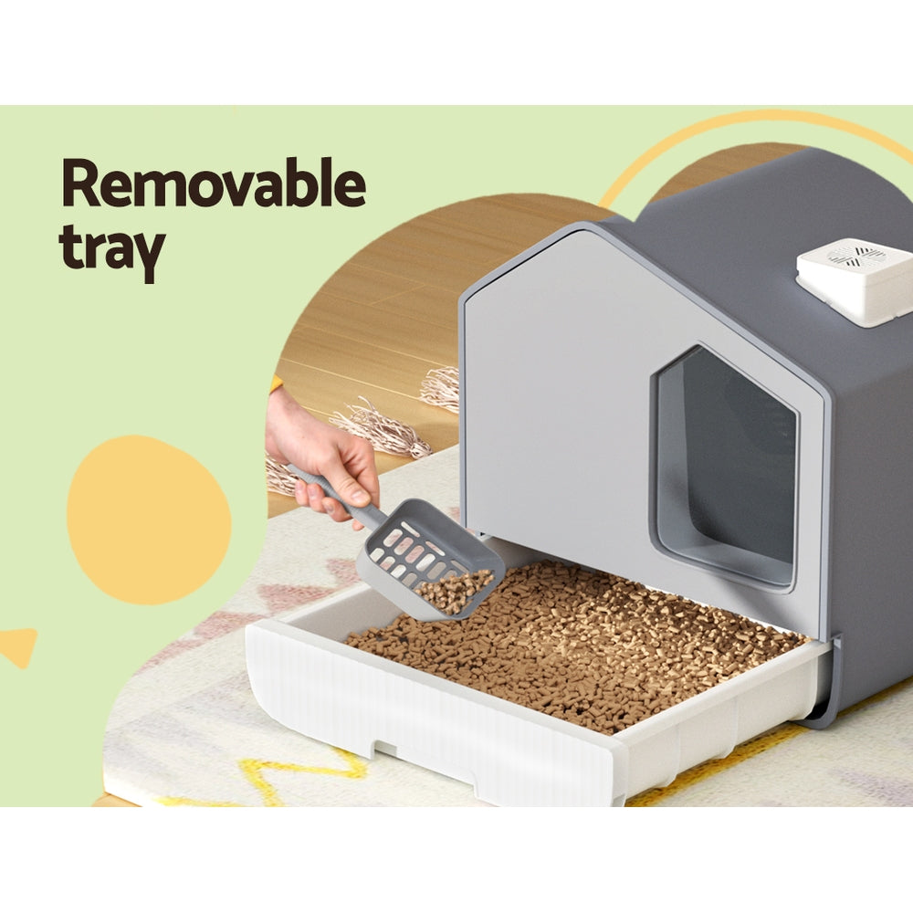 Cat Litter: i.Pet Cat Litter Box Large Tray Kitty Toilet Enclosed Cat Litter Box Hooded Scoop Mat Grey