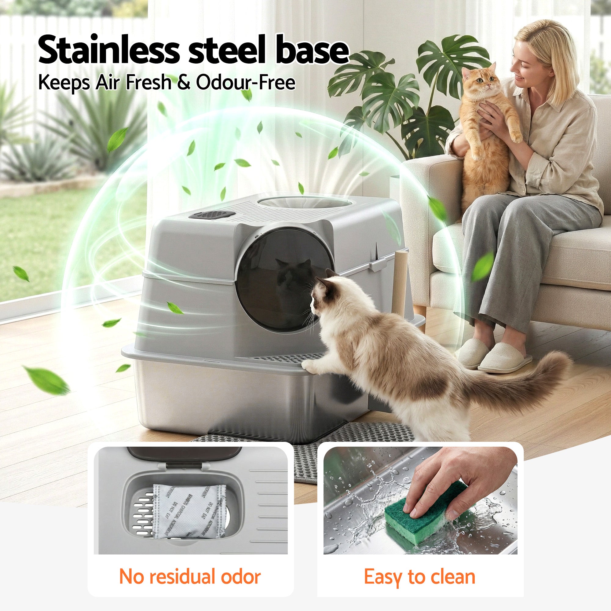 Cat Litter: i.Pet Cat Litter Box Large Stainless Steel High Sided Pet Toilet Odour Control