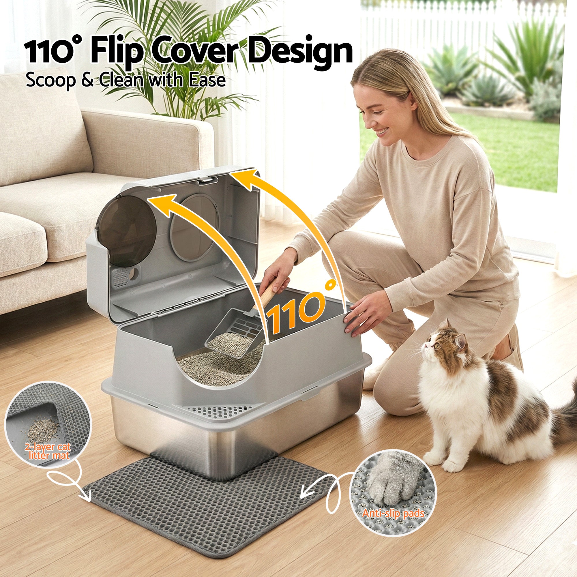 Cat Litter: i.Pet Cat Litter Box Large Stainless Steel High Sided Pet Toilet Odour Control