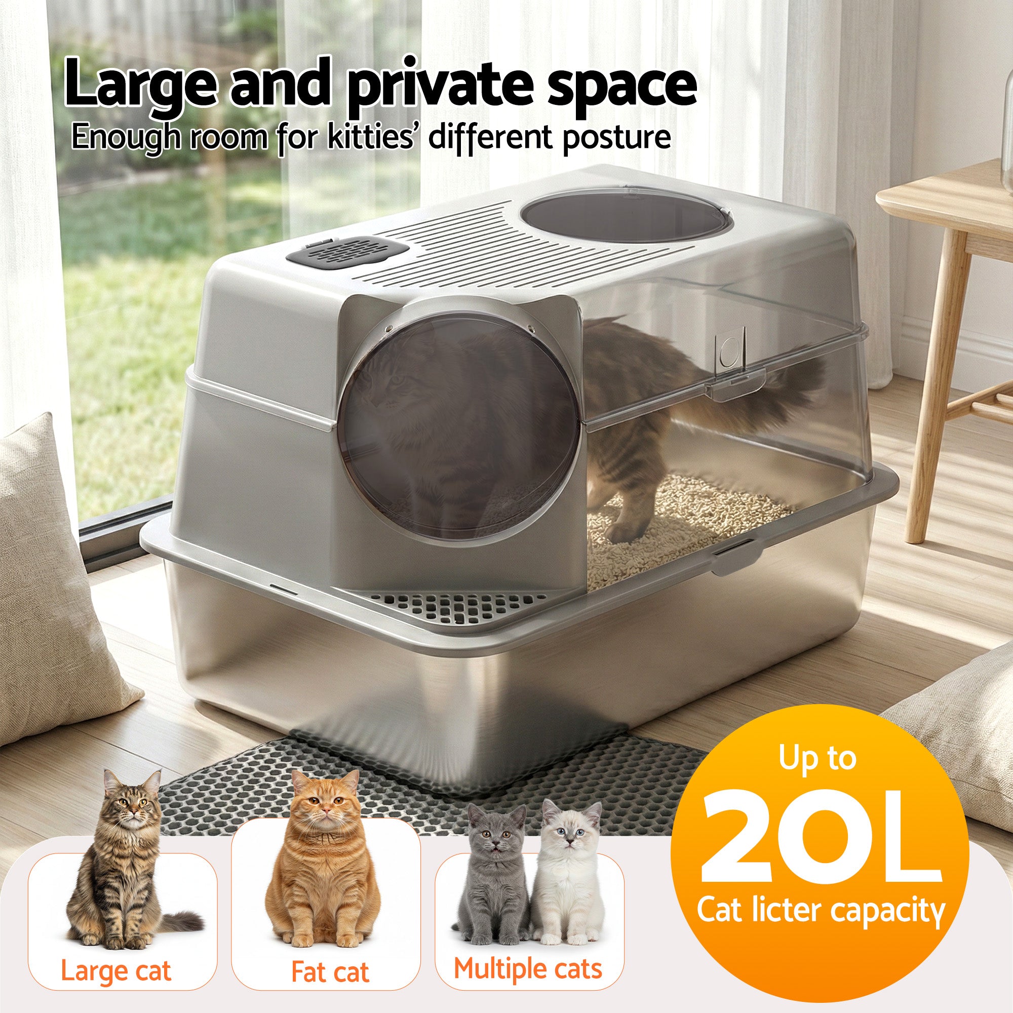 Cat Litter: i.Pet Cat Litter Box Large Stainless Steel High Sided Pet Toilet Odour Control
