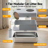 Cat Litter: i.Pet Cat Litter Box Large Stainless Steel High Sided Pet Toilet Odour Control