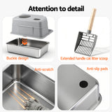 Cat Litter: i.Pet Cat Litter Box Large Stainless Steel High Sided Pet Toilet Odour Control