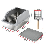 Cat Litter: i.Pet Cat Litter Box Stainless Steel Large Semi-Enclosed Pet Kitty Toilet Grey