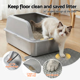 Cat Litter: i.Pet Cat Litter Box Stainless Steel Large Semi-Enclosed Pet Kitty Toilet Grey