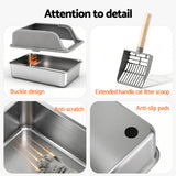 Cat Litter: i.Pet Cat Litter Box Stainless Steel Large Semi-Enclosed Pet Kitty Toilet Grey