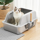 Cat Litter: i.Pet Cat Litter Box Stainless Steel Large Semi-Enclosed Pet Kitty Toilet Grey