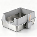 i.Pet XXL Cat Litter Box Stainless Steel Jumbo Semi-Enclosed Pet Kitty Toilet Grey