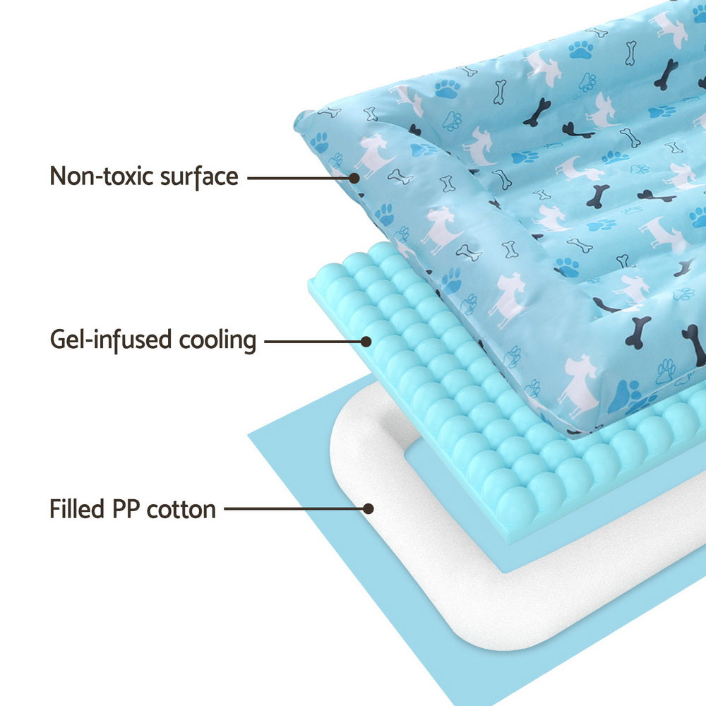 Dog Beds: i.Pet Pet Cooling Mat Gel Dog Cat Self-cool Puppy Pad Large Bed Summer Blue