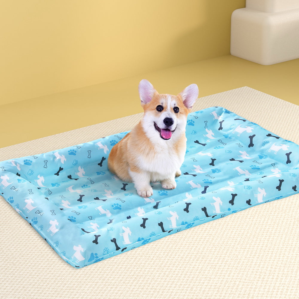 Dog Beds: i.Pet Pet Cooling Mat Gel Dog Cat Self-cool Puppy Pad Large Bed Summer Blue