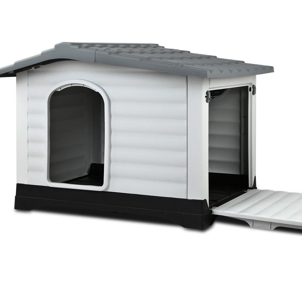 Dog Kennels: i.Pet Dog Kennel House Extra Large Outdoor Plastic Puppy Pet Cabin Shelter XL Grey