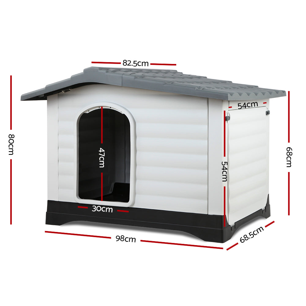 Dog Kennels: i.Pet Dog Kennel House Extra Large Outdoor Plastic Puppy Pet Cabin Shelter XL Grey