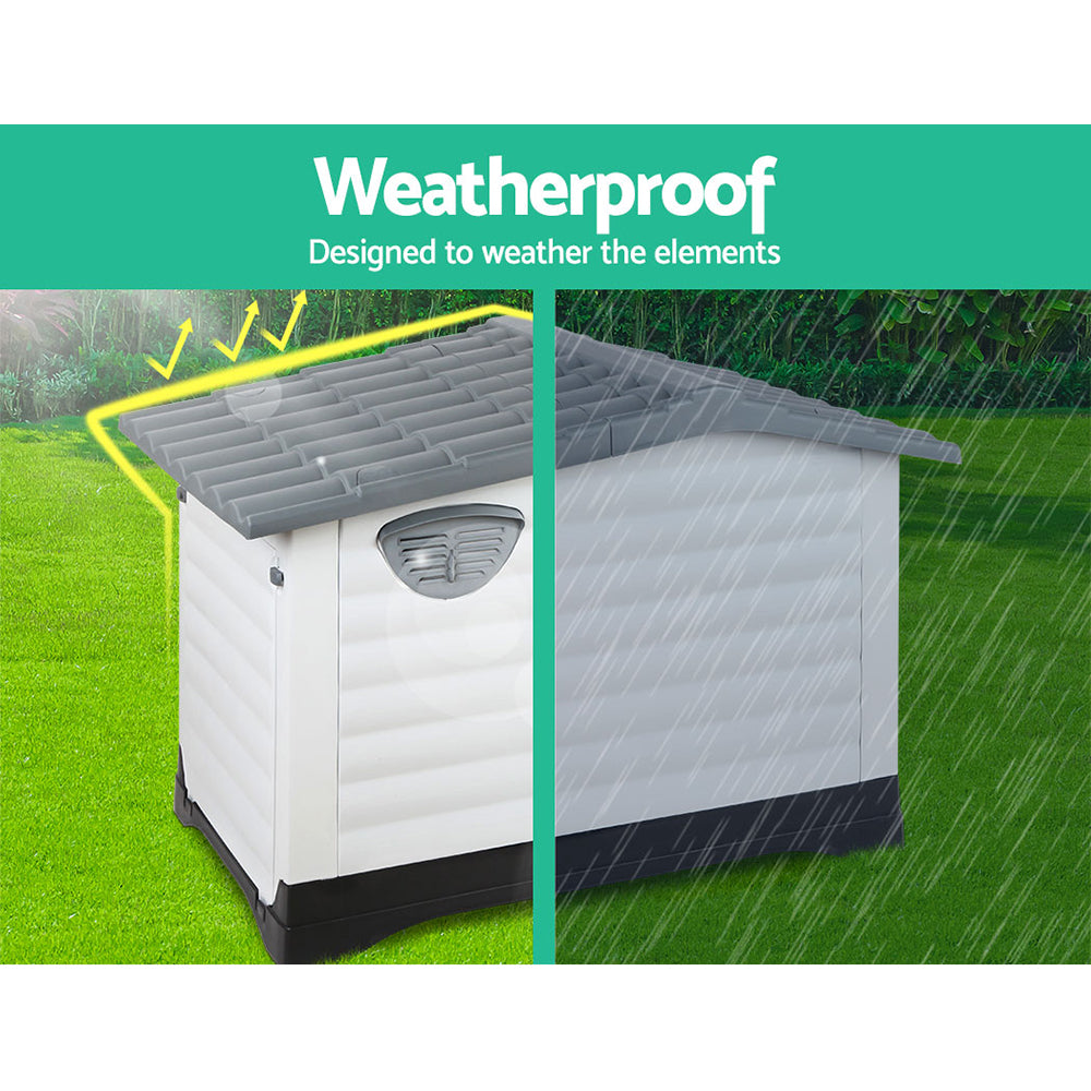 Dog Kennels: i.Pet Dog Kennel House Extra Large Outdoor Plastic Puppy Pet Cabin Shelter XL Grey