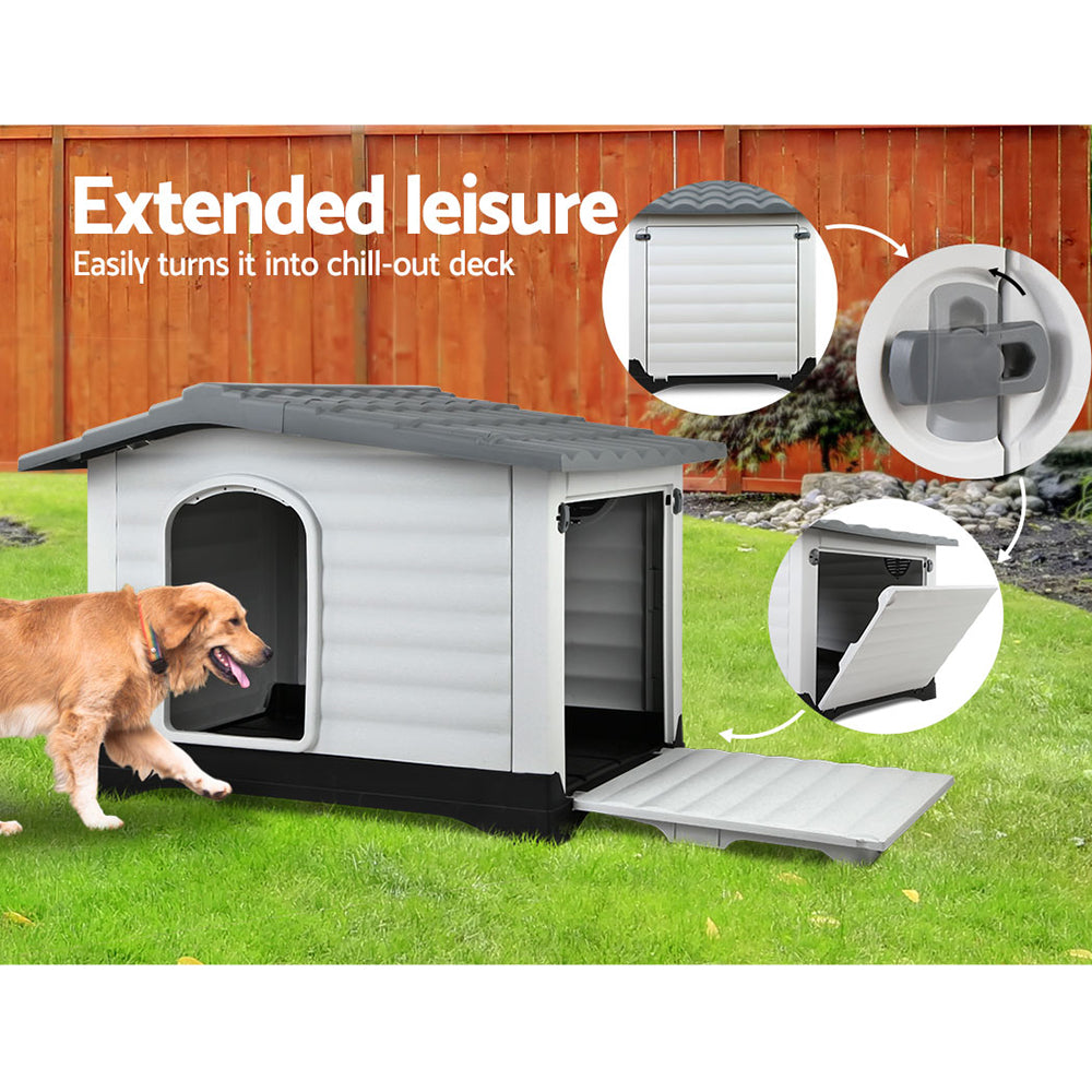 Dog Kennels: i.Pet Dog Kennel House Extra Large Outdoor Plastic Puppy Pet Cabin Shelter XL Grey