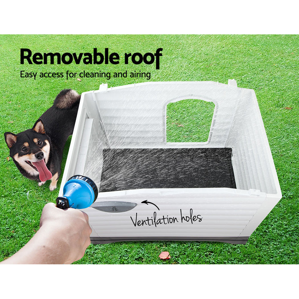 Dog Kennels: i.Pet Dog Kennel House Extra Large Outdoor Plastic Puppy Pet Cabin Shelter XL Grey