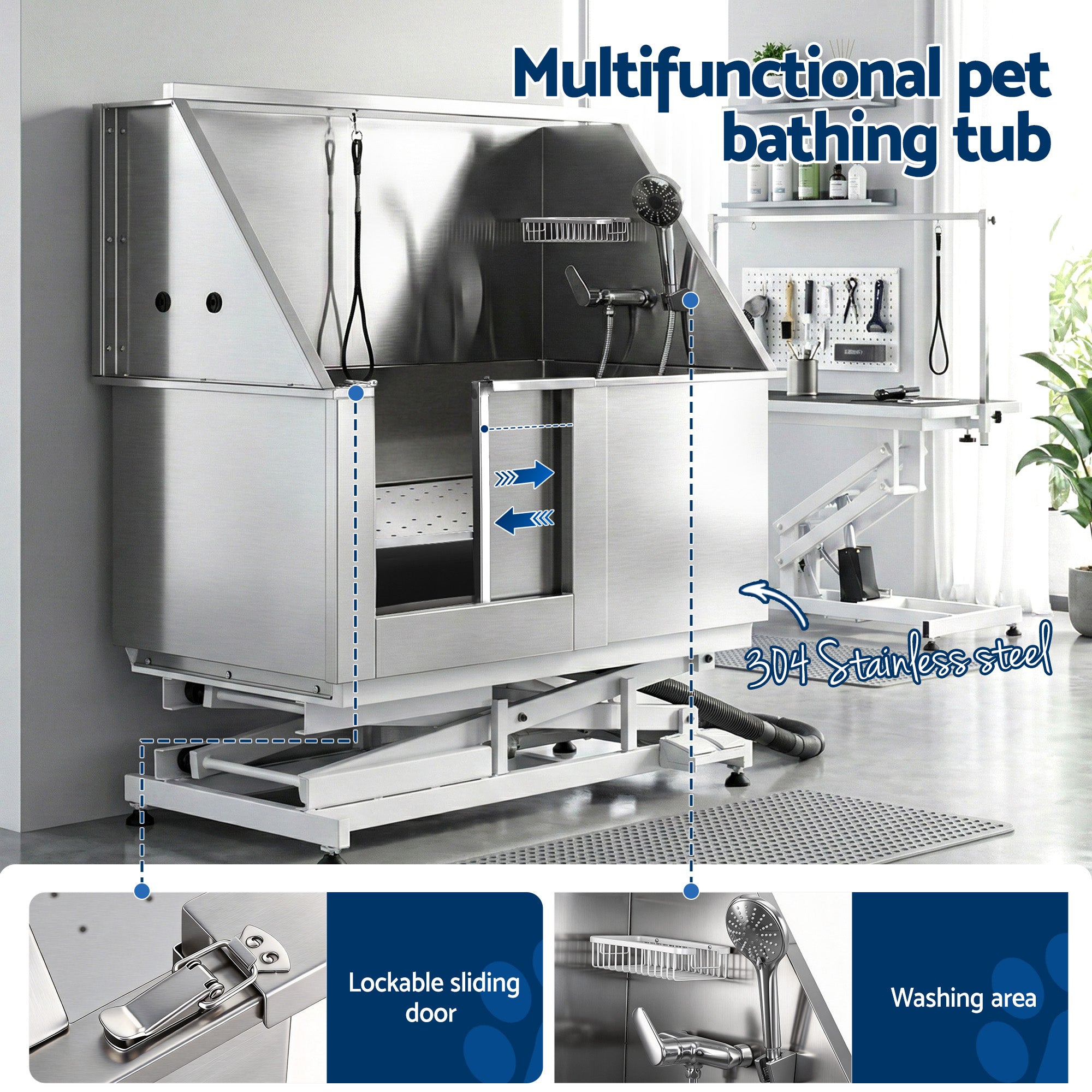 i.Pet Electric Pet Bath Tub Dog Grooming Stainless Steel Wash Station 127cm