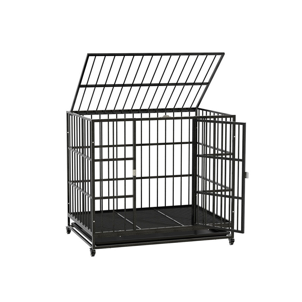 Small Animal Habitats & Cages: i.Pet Dog Cage Crate Large Puppy Cat Anti-Bite Pet Kennel Wheels w/Tray Metal