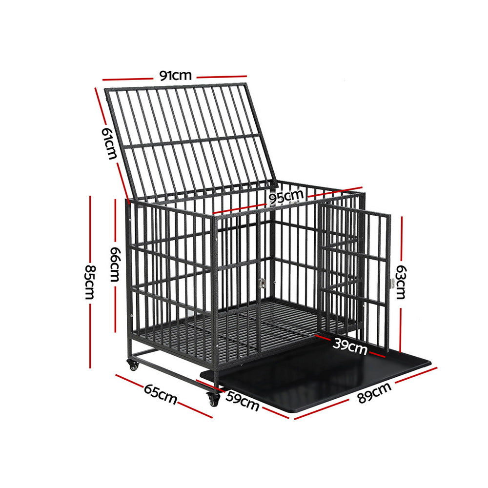 Small Animal Habitats & Cages: i.Pet Dog Cage Crate Large Puppy Cat Anti-Bite Pet Kennel Wheels w/Tray Metal