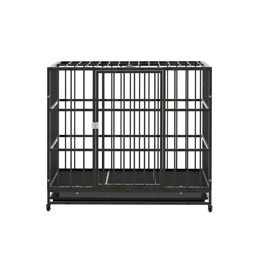 Small Animal Habitats & Cages: i.Pet Dog Cage Crate Large Puppy Cat Anti-Bite Pet Kennel Wheels w/Tray Metal