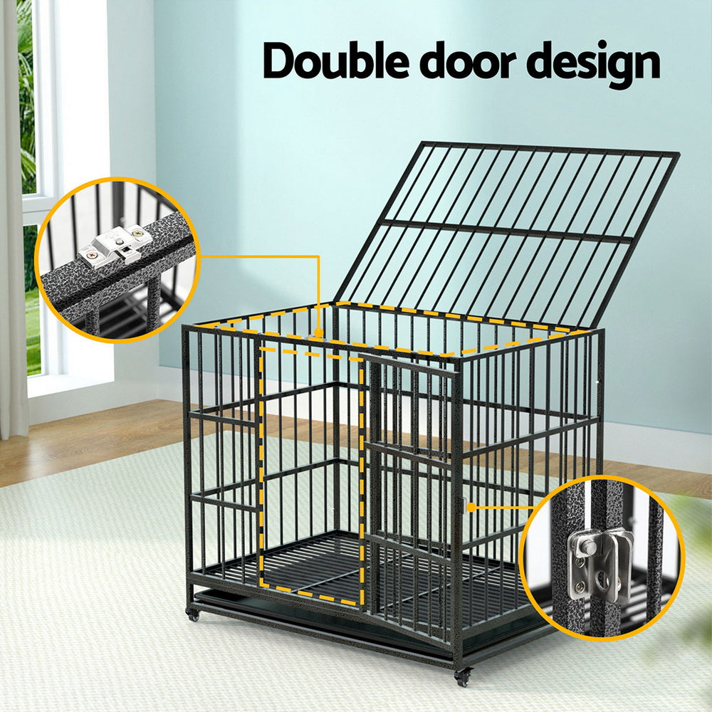 Small Animal Habitats & Cages: i.Pet Dog Cage Crate Large Puppy Cat Anti-Bite Pet Kennel Wheels w/Tray Metal