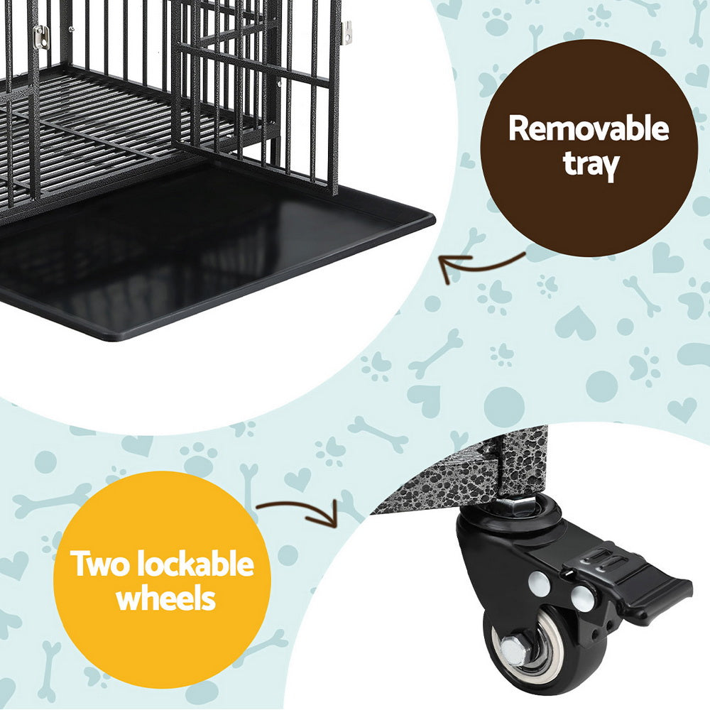 Small Animal Habitats & Cages: i.Pet Dog Cage Crate Large Puppy Cat Anti-Bite Pet Kennel Wheels w/Tray Metal