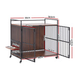 i.Pet 2-in-1 Wooden Dog Crate 99cm Pet Cage Furniture End Table Wheels Black