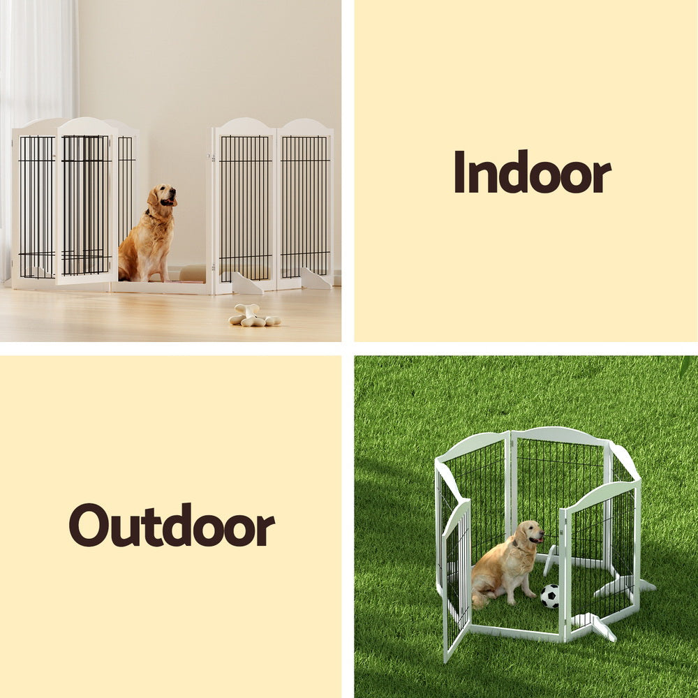 Dog Playpens & Gates: i.Pet Dog Playpen Enclosure 6 Panel Pet Fence Wooden Play Pen
