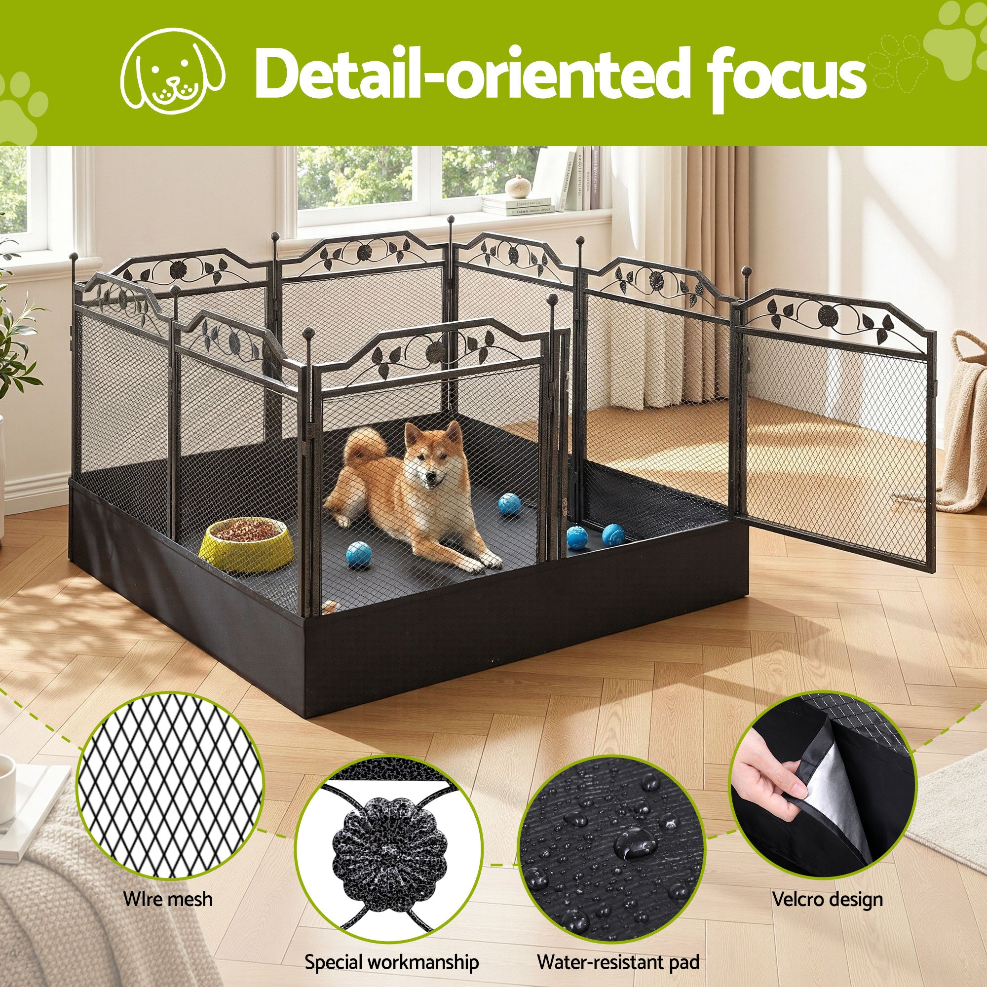 Dog Playpens & Gates: i.Pet Pet Dog Playpen Heavy-Duty Enclosure Multi-Configuration Indoor Outdoor Black