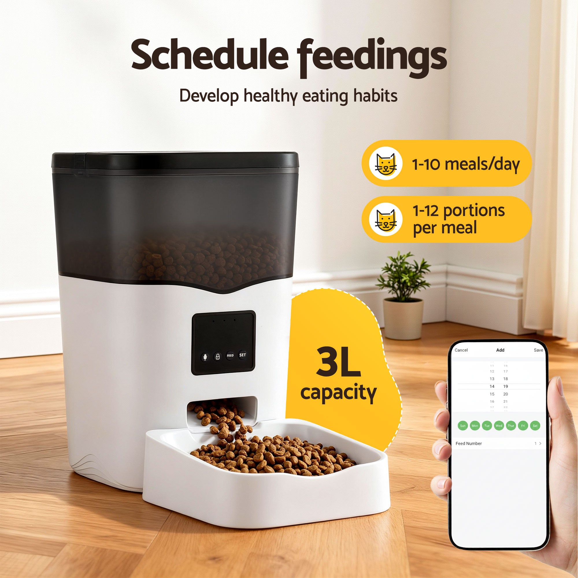 Dog Bowls, Feeders & Waterers: i.Pet Automatic Pet Feeder Dog Cat Feeder Wifi 3L Auto Smart Food Dispenser