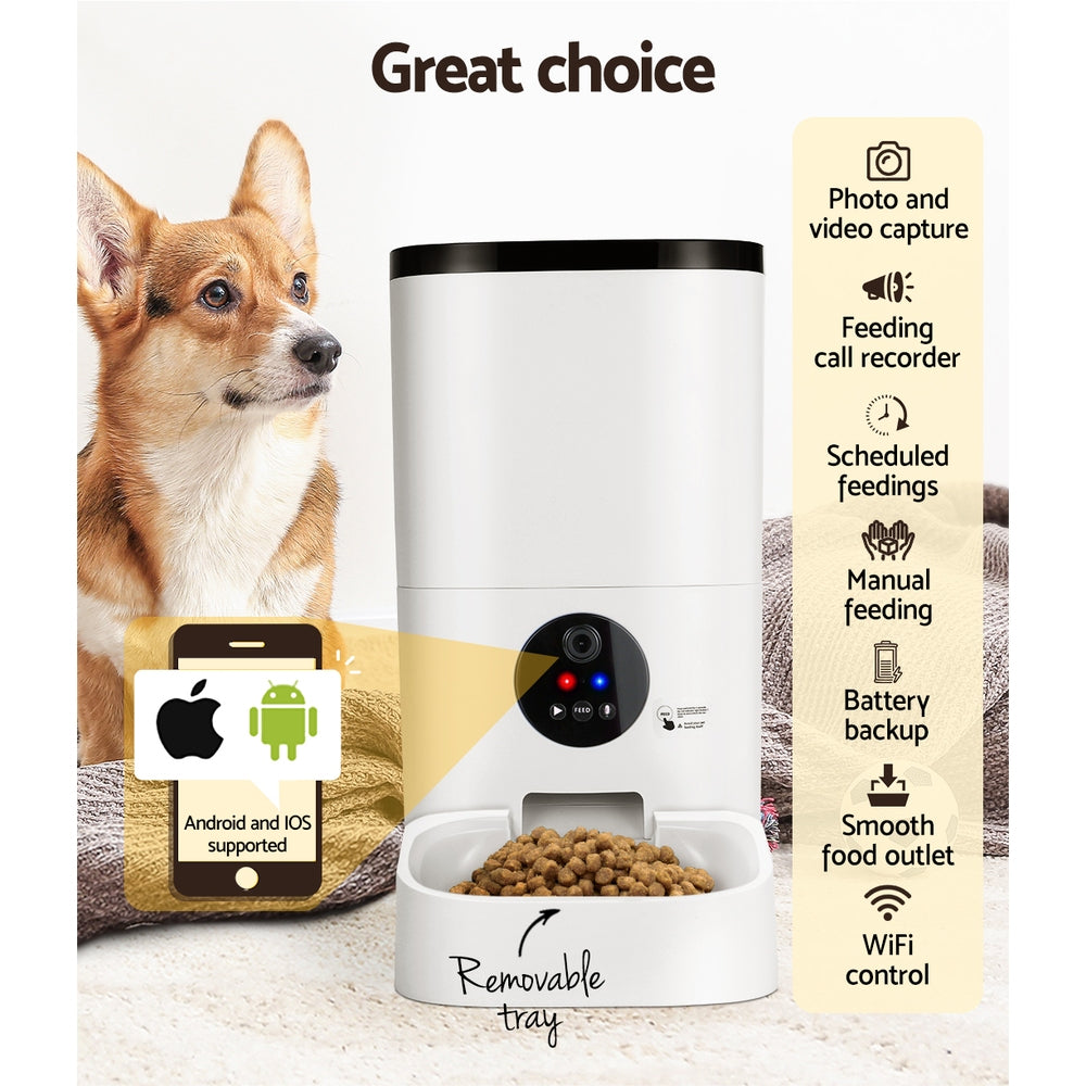 Dog Bowls, Feeders & Waterers: i.Pet Automatic Pet Feeder 6L Wifi Camera Dog Cat Smart Food Dispenser Timer